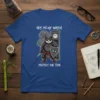Not on my watch protect the time panda samurai t-shirt design with steampunk gears and a grandfather clock