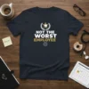 Not The Worst Employee quote t-shirt design with a thumbs down star and sad face graphic