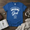 Christian t-shirt with "Nothing Can Separate Us From The Love Of God Romans 8:39" text and a cross graphic