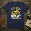 T-shirt with the quote "Nothing Compares to the Therapy a Horse Can Give" featuring a golden horse running inside a