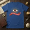 Novus Ordo Seclorum T-Shirt with an all-seeing eye graphic and red banner, symbolizing historical intrigue