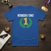 Numero Uno T-Shirt with a golden number 1 inside a green laurel wreath, celebrating first place victory