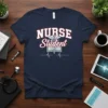 Nurse Student t-shirt with caduceus symbol and heartbeat line, navy blue