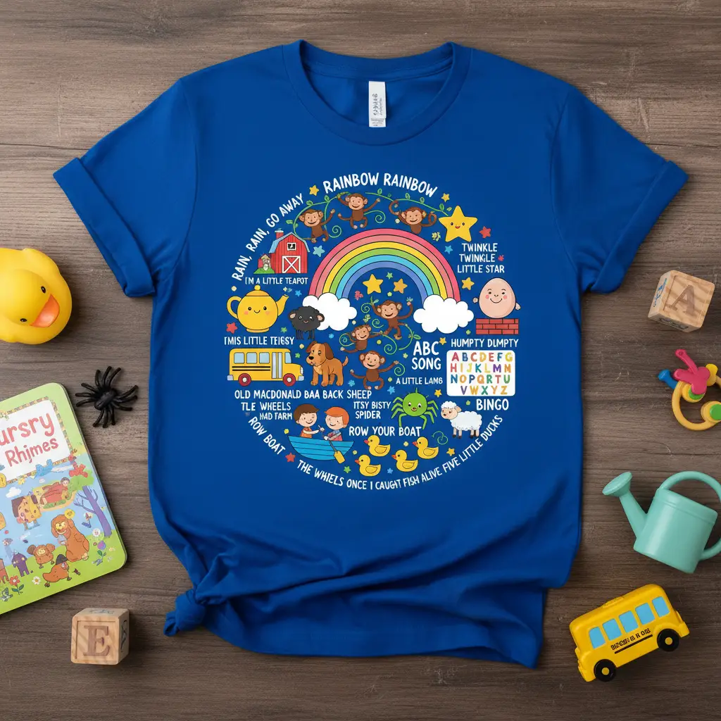 Nursery Rhymes Collection T-Shirt detailed print printed on quality cotton blend creating a standout t-shirt
