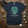 Ocean Explorer Est. 2024 t-shirt with a detailed lobster graphic and nautical border in teal and gold