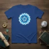 Ocean Wave Dolphin Spiral T-Shirt design featuring swirling blue and white waves and stylized dolphins
