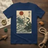 潮と蛇 t-shirt design showing a kraken and serpent in Japanese wave art style