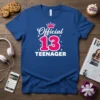 Official 13 TEENAGER birthday t-shirt with crown graphic and pink number 13