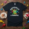Officially 5 A Handful birthday t-shirt featuring a colorful monster and the number 5
