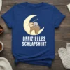 Offizielles Schlafshirt T-shirt design with a sleeping sloth on a crescent moon and the text "Offizielles Schlafshirt"