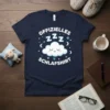 Offizielles Zzz Schlafshirt featuring a cute, sleepy cloud with Zzz symbols and stars, printed on a navy blue t-shirt