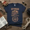 Navy t-shirt with Offroad Break It Fix It Repeat design featuring a Jeep on rocks and tools graphic, for offroad