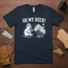 Funny "Oh My Heck!" T-Shirt with cartoon beaver wearing a hard hat and pushing a log