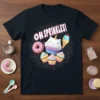 Oh Sprinkles! t-shirt design with a kawaii cat, donuts, cupcakes, and sprinkles