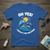 Blue t-shirt with "OH YES! I REALLY LIKE DOLPHINS" text and cartoon dolphins jumping over waves