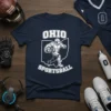 Ohio Sportsball t-shirt design featuring the state outline of Ohio with a muscular football player inside, text reads OHIO SPORTSBALL
