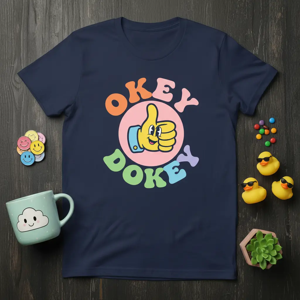 Okey Dokey Thumbs Up Retro Vibe T-Shirt Fun