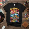 Old hippies DON'T DIE FADE INTO Crazy GRANDMAS text with colorful retro graphics on a black t-shirt