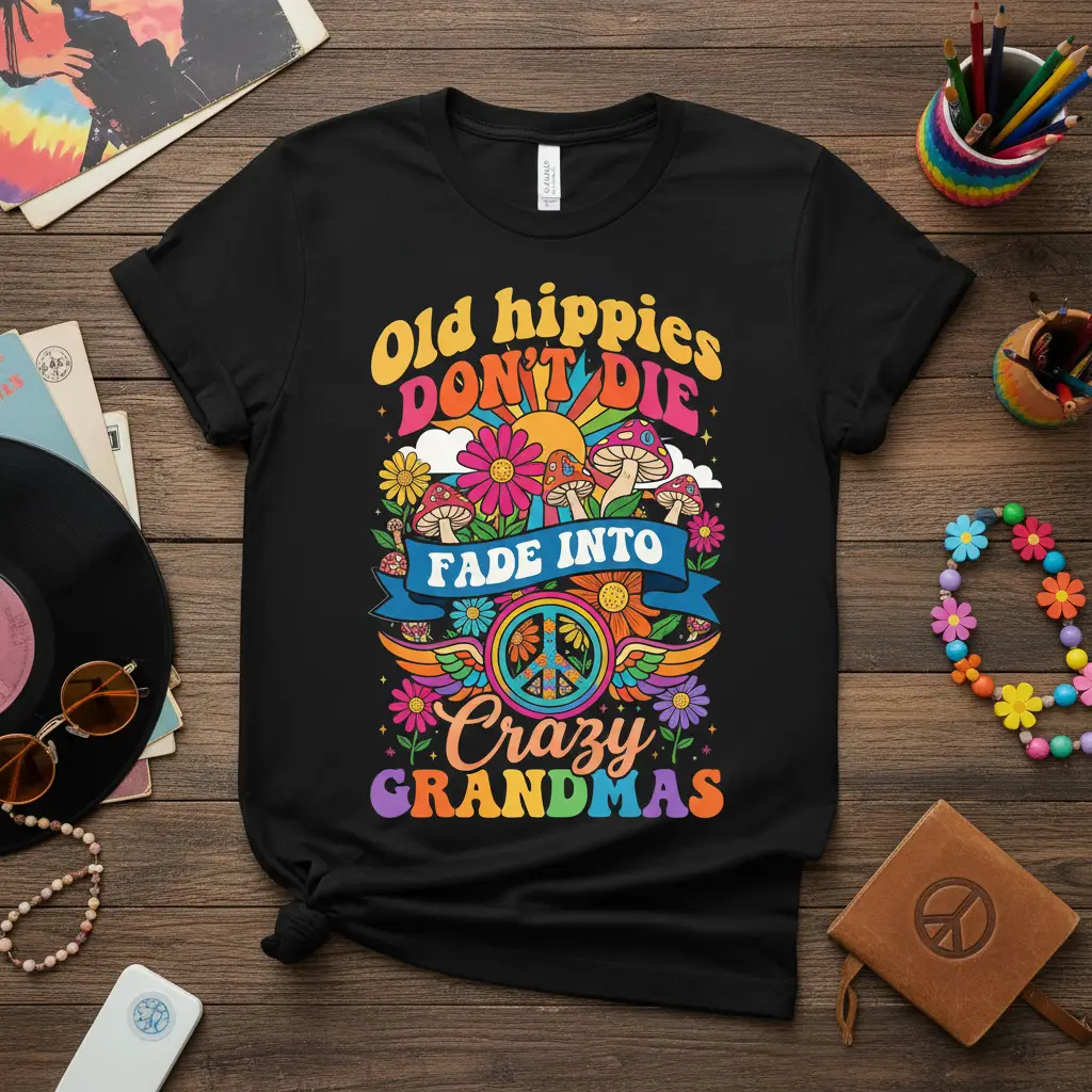 Old Hippies Don’t Die Fade Into Crazy Grandmas T-Shirt
