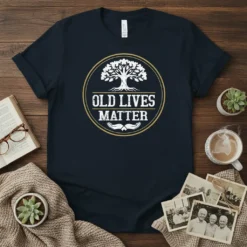 Old Lives Matter T-Shirt with a tree graphic and hands, celebrating seniors and elders