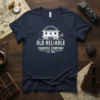 Old Reliable Caboose Company Est. 1890 text on a navy t-shirt with a vintage caboose graphic