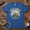 Old Row fishing boat design with vintage nautical style, featuring a boat on waves within a rope circle