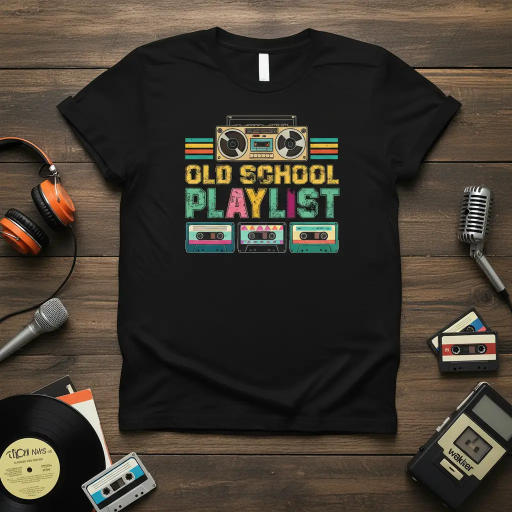 Old School Playlist Retro Mixtape T-Shirt 80s Music Gift