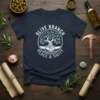 Olive Branch Peace & Unity T-Shirt with a circular design featuring an olive tree and shaking hands
