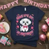 OMG! It's My 10 Birthday text with a cute Maltese dog graphic wearing a pink bow tie