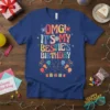 OMG! IT'S MY BESTIE'S BIRTHDAY text design with colorful fonts, flowers, stars, balloons, and party poppers on a navy blue