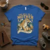 One Hell Of A Mother Feral Moms Club t-shirt with a majestic tiger and cubs graphic, mountains, and lightning bolts