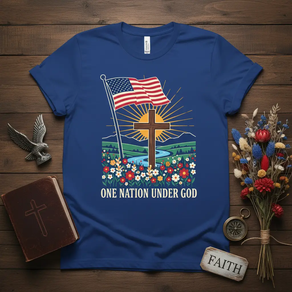 One Nation Under God Christian American Flag T-Shirt