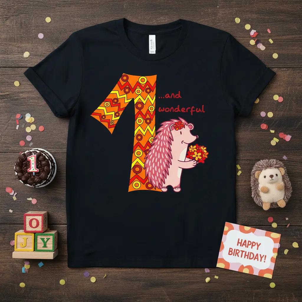 One and Wonderful Hedgehog Birthday T-Shirt for Toddlers
