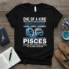 Black t-shirt with "One Of A Kind Pisces Human Lie Detector" quote and Pisces zodiac symbol graphic
