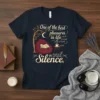 T-shirt design featuring the quote "One of the best pleasures in life is to read peace a book in total
