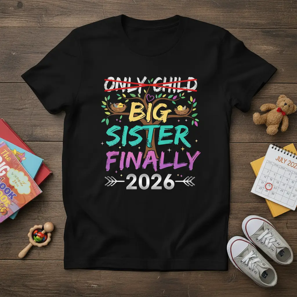Only Child Big Sister Finally 2026 Announcement T-Shirt
