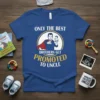 Blue t-shirt with "Only The Best Brothers Get Promoted To Uncle" text and superhero graphic of a man holding a