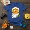 OOF Cat T-Shirt design with distressed orange cat, white text "OOF", and yellow lightning bolt graphic
