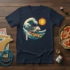 Opossum Surfing Pizza Wave eye-catching graphic design printed on comfortable cotton t-shirt