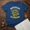 Optical Illusion t-shirt with intricate gear design and white and yellow text