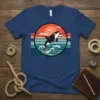Orca Jumping Sunset bold graphic design printed on comfortable cotton t-shirt