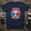 OSS! Card Combat t-shirt featuring two fists clashing, holding an Ace of Spades and King of Hearts, with bold red