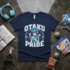 Otaku Pride Anime Dreams Manga Magic t-shirt featuring a blue-haired anime character reading a book, surrounded by stars and text