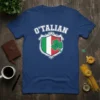 O'TALIAN t-shirt design featuring the Italian flag colors within a shield and a green shamrock