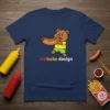 Otoboke Design t-shirt with a cartoon bear wearing a yellow shirt and green shorts eating a hot dog