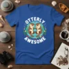 Otterly Awesome t-shirt design with two cute otters holding hands surrounded by flowers and water