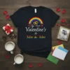 Our First Valentine's As Mrs & Mrs t-shirt with rainbow and wedding rings, designed for lesbian couples