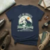 T-shirt with "Out of Breath Hiking Society" text and mountain graphic, featuring a hiker on a trail