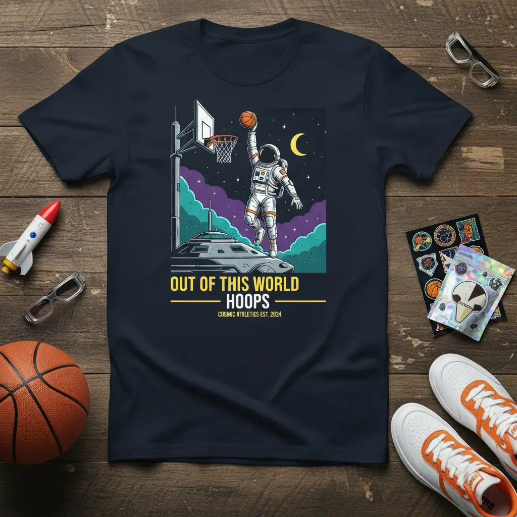 Out of This World Hoops Astronaut Basketball T-Shirt