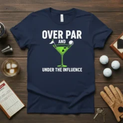 OVER PAR AND UNDER THE INFLUENCE detailed graphic design printed on comfortable cotton t-shirt